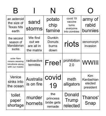2020 Apocalypse Bingo Card