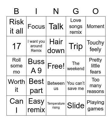 New Faces of R & B Bingo Card