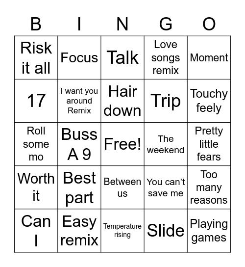 New Faces of R & B Bingo Card