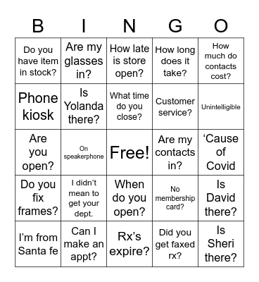 Untitled Bingo Card
