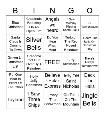 Christmas Songs Bingo Card