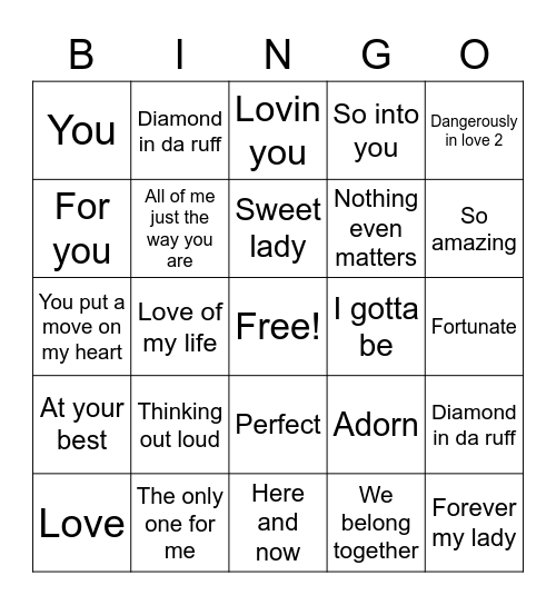 Lover's Playlist Bingo Card