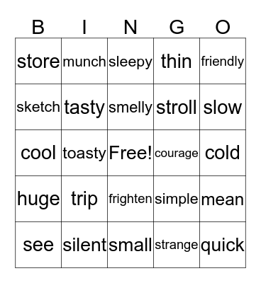 Synonyms Bingo Card