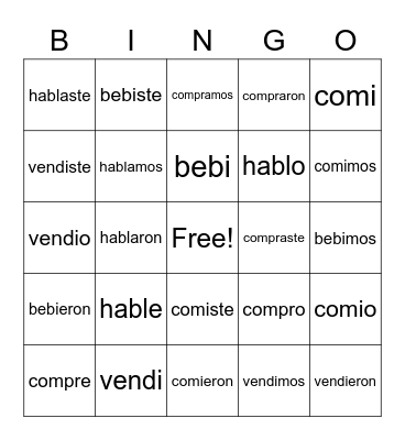 spanish bingo Card