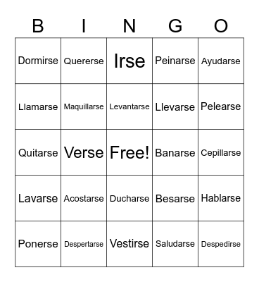 Spanish Words Bingo Card