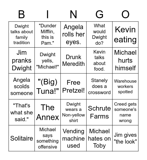 the office Bingo Card