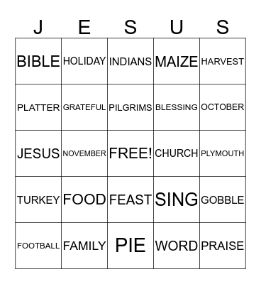 FALL THANKSGIVING Bingo Card