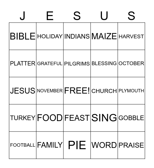 FALL THANKSGIVING Bingo Card