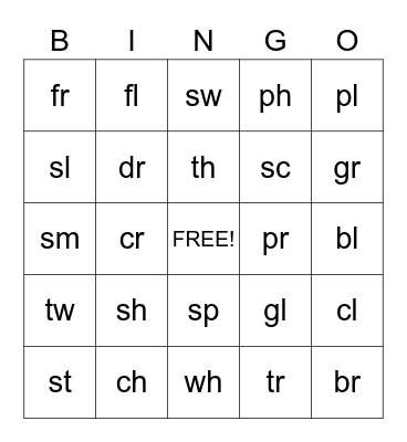 Phonic Bingo Card