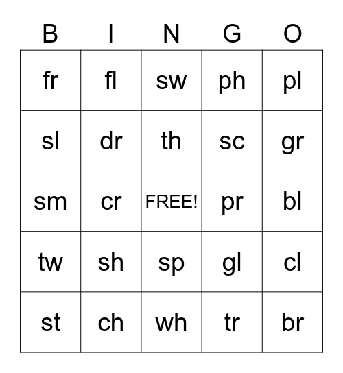 Phonic Bingo Card