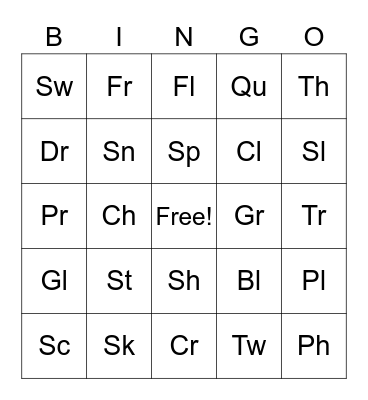 Blends and Digraphs Bingo! Bingo Card