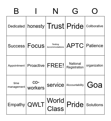 Customer Service Bingo Card