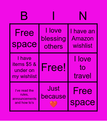 Just because blessings bingo Card