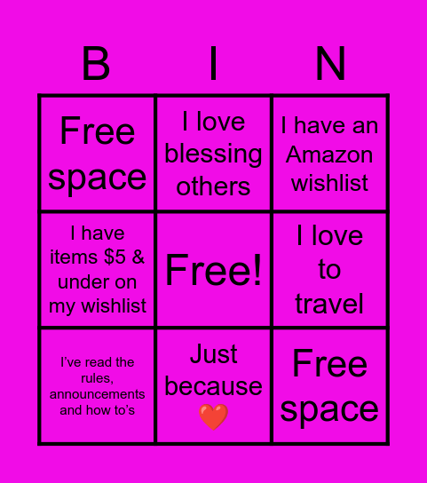 Just because blessings bingo Card