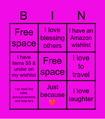 Just because blessings bingo Card