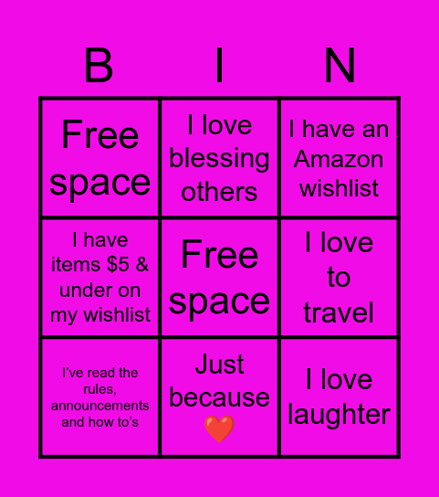 Just because blessings bingo Card