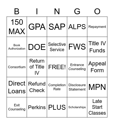FINANCIAL AID  Bingo Card