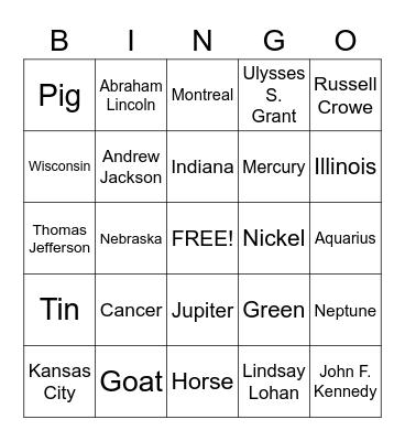 Trivia Bingo Card