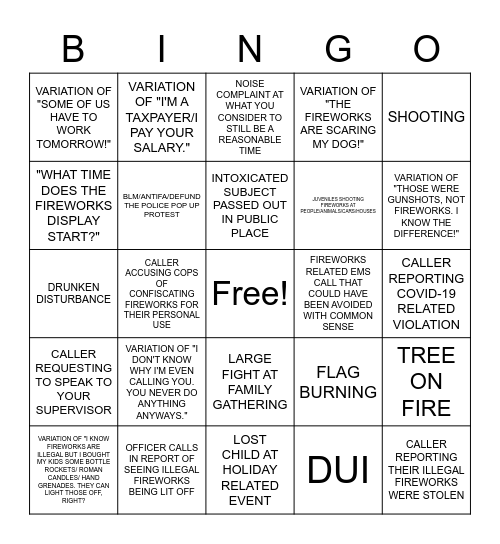 4TH OF JULY DISPATCH BINGO Card