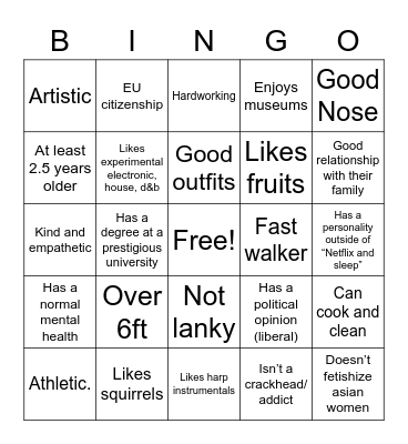 Laura’s straight bingo: V.1 Bingo Card