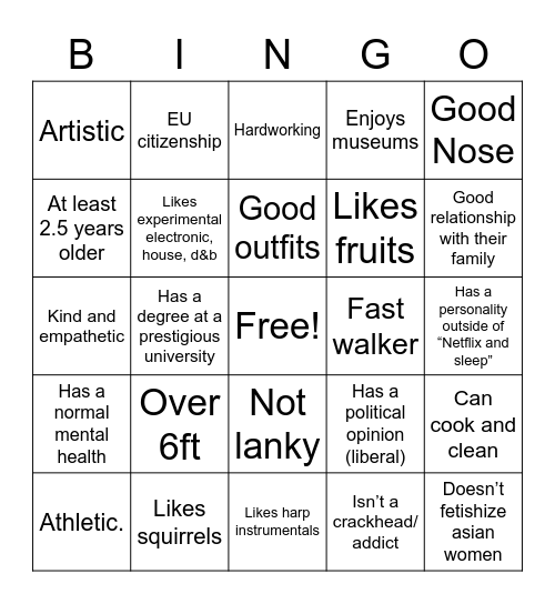 Laura’s straight bingo: V.1 Bingo Card