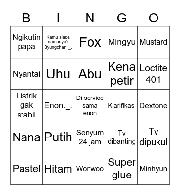 Byungchani ._. Bingo Card