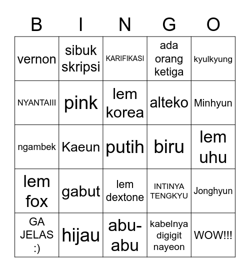 Chaeng 🐯 Bingo Card