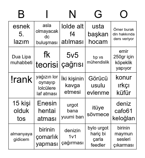 Patates Bingo Card