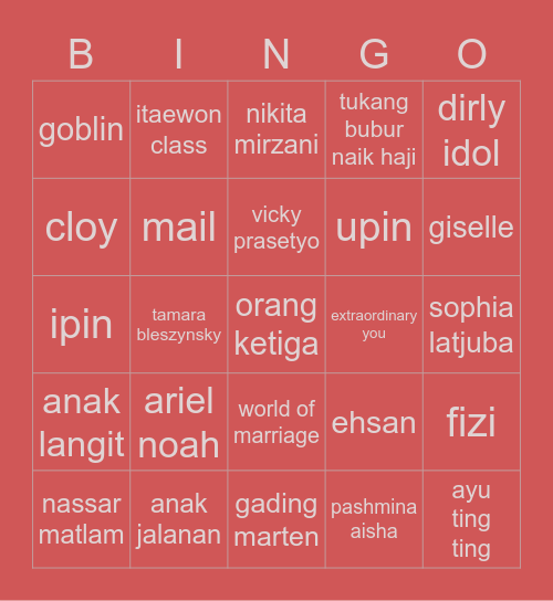 bingonga jeje Bingo Card