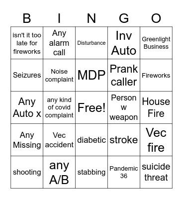 4th of July 911 Bingo Card