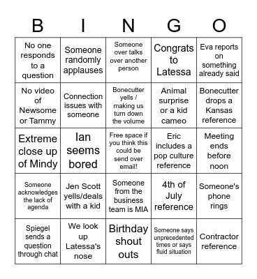 UCCI July Team Meeting Bingo Card
