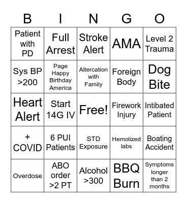 ER Bingo Card