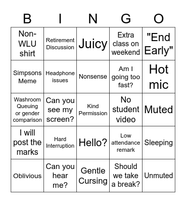 BU605 Bingo Card