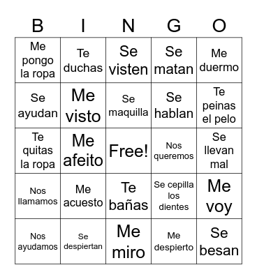 Spanish Phrases Bingo Card
