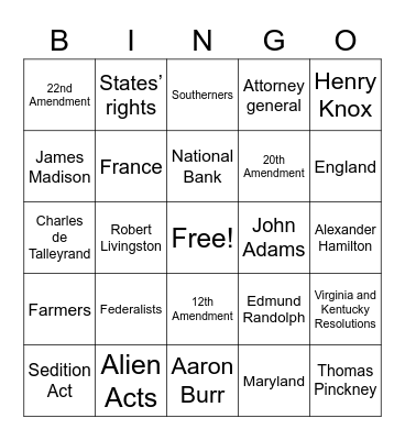 US Politics Bingo Card