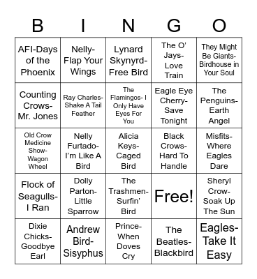 Total-Quiz.com Presents Radio Bingo: For The Birds Bingo Card