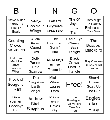 Total-Quiz.com Presents Radio Bingo: For The Birds Bingo Card