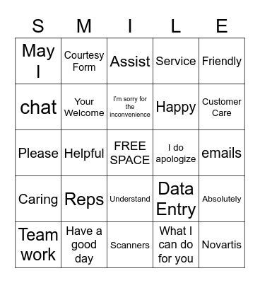 Customer Service Bingo Card