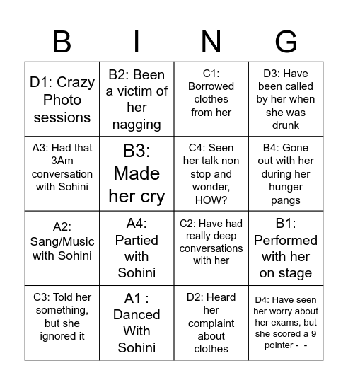 Chakraborty's Bingo Card