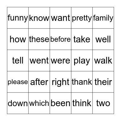 1st Grade Bingo 2 Bingo Card