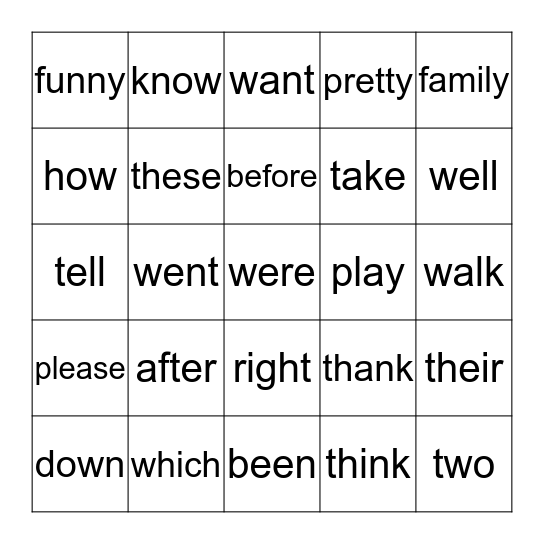 1st Grade Bingo 2 Bingo Card