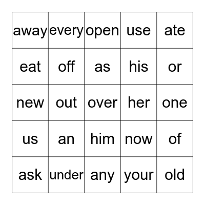 1st Grade Bingo 3 Bingo Card