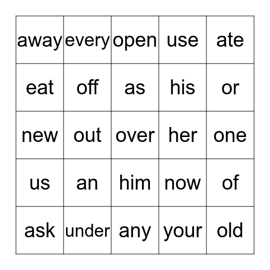 1st Grade Bingo 3 Bingo Card