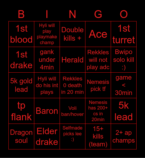 FNC vs S04 Bingo Card