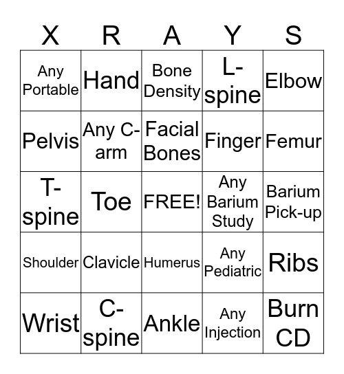 RAD TECH WEEK Bingo Card