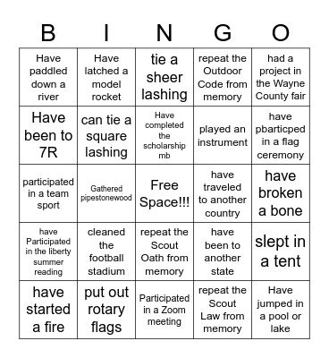 Troop 60 Bingo Card