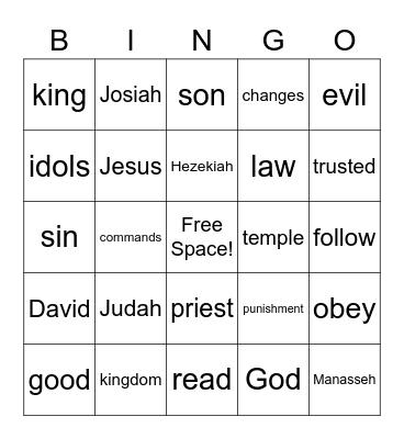 Bible Story Bingo Card