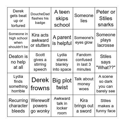 Teen Wolf Bingo Card