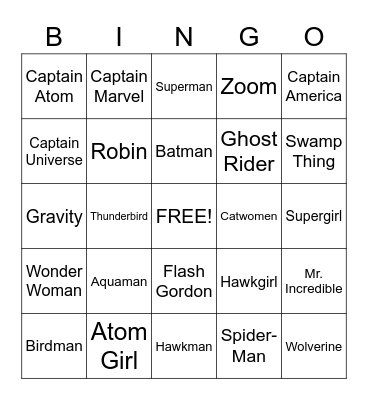 Super Heros Bingo Card