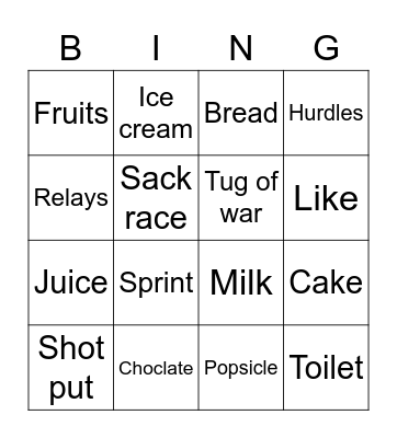 Family Day Bingo Card